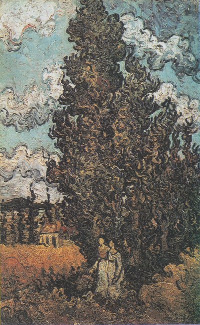 Zypressen und zwei Frauen von Vincent van Gogh